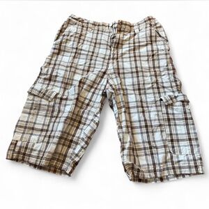 South Pole Plaid Cargo Shorts in Brown and Cream